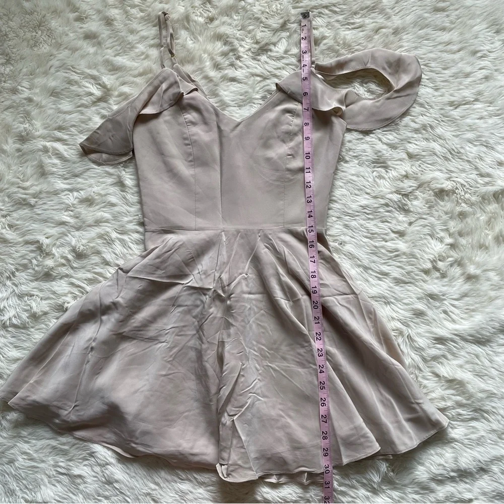 Amanda Uprichard Dress Tate Cold Shoulder Fit & Flare 100% Silk Bone Nude P